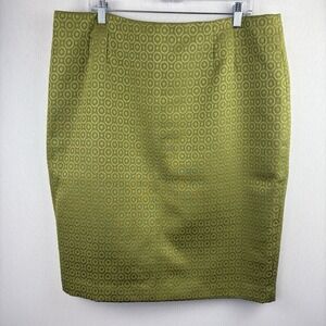 Signature By Larry Levine Pencil Skirt Sz 16 Olive Green Circle Jacquard‎ Career